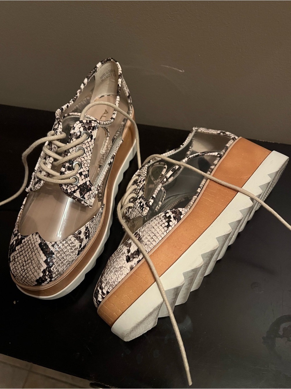 Aldo Womens Snake-Print Platform Sandal in Beige and Black - Picture 4 of 4